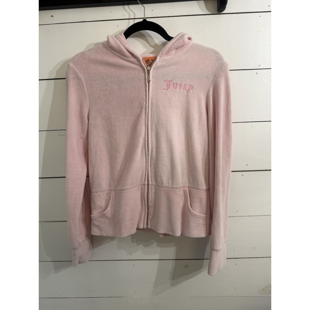 Juicy Couture VTG y2k‎ Light Pink Velour Classic Bling Hoodie Jacket RARE XL